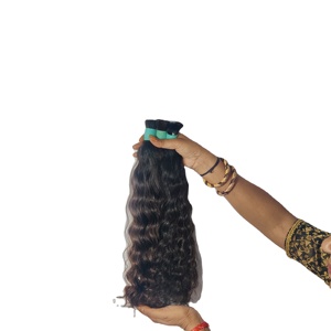 100% meilleure qualité vierge indienne Temple Extensions de cheveux humains en vrac bouclés armure dentelle droite vague de corps aucun produit chimique traité - Product Image 4