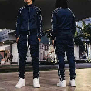 Reflective Zip Chándal Jogger Set Mens Slim Fit Dos piezas Ropa deportiva Activewear Chándal - Product Image 2