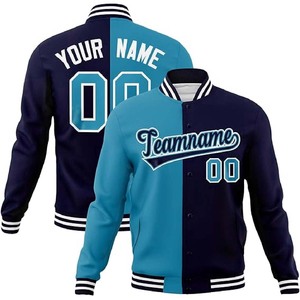 Blouson universitaire bleu ciel et bleu marine, style Letterman bicolore élégant, haute qualité - Product Image 6