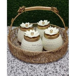 Fancy Design Metal Hammered Copper Dry Fruit Jars Set <b>Gift</b> <b>Hamper</b> <b>Box</b> Round Dry Fruit Jar for Wedding Party Gifting - Product Image 4