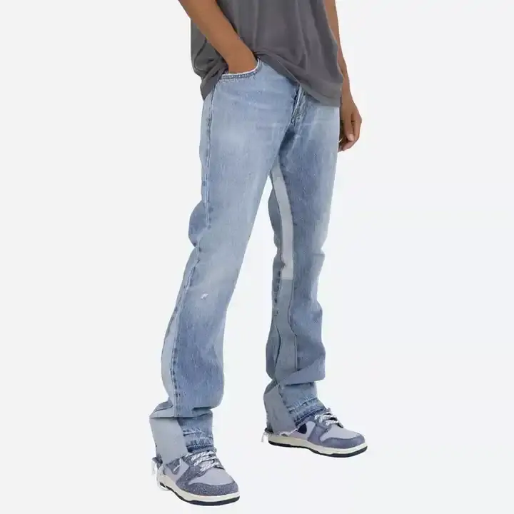 Calça jeans para homens, produto lavado mais vendido, com logotipo personalizado, tamanho para pernas retas, novo design