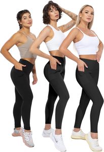 Mallas de Yoga de Spandex de cintura alta para mujer, pantalones de entrenamiento de talla grande XL con estampado sólido transpirable y control de barriga, bolsillos, recién llegado - Product Image 6