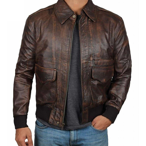 Chaqueta de cuero de moda encerada marrón oscuro bombardero personalizado de calidad superior chaqueta de cuero genuino hecha a mano para hombres - Product Image 2