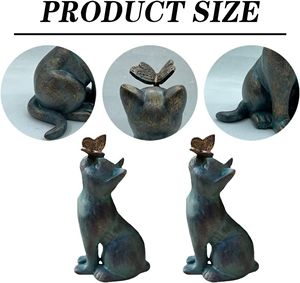 Escultura de gato y mariposa antigua jugando, figurita decorativa sólida, decoración Interior para el hogar, esculturas de animales, decoración interior - Product Image 3