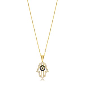 Hamsa <b>Eye</b> Sapphire CZ Stone Design Charm <b>Necklace</b> Pendant <b>Turkish</b> Handmade Wholesale 925 Sterling Silver Jewelry - Product Image 1