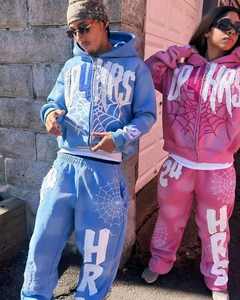 Fabricant de survêtements pour hommes pulls à capuche et pantalons de survêtement évasés ensemble de survêtements streetwear vintage à broderie en détresse - Product Image 1