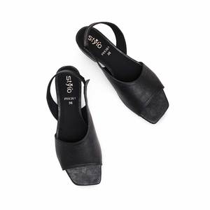 Sandalia de tacón con punta abierta FR5361 negra con plantilla de PVC, características de moda transpirables, cierre de botón con punta abierta para primavera y verano - Product Image 1