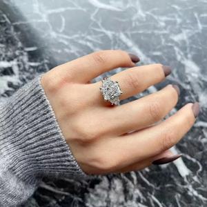 4.44 TCW Radiant Cut Moissanite Three Stone <b>Vintage</b> Engagement <b>Ring</b> 14k Solid White <b>Gold</b> Tishya Diamond - Product Image 1