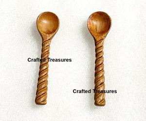 Mango Wooden Tea Spoon Serving Spoon For Breakfast Sugar Mini Spoon Tableware Kitchenware twisted handle Set Of 2 At Best Price - Product Image 3