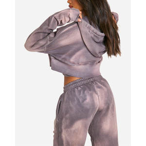 Sudadera Corta con Lavado Ácido para Mujer, 100% Algodón, Tejido de Invierno, Hombros Caídos, con Logotipo Frontal Personalizado - Product Image 6