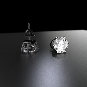 Avarta 92.5 Sterling <b>Silver</b> 2 Carat Solitaire <b>Stud</b> Earrings Fine Jewellery with Black Polish - Product Image 3