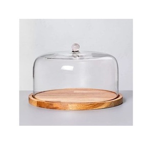 Elegant wooden serving tray with <b>glass</b> <b>dome</b> for luxurious dining and food presentation suitable for home and events - Product Image 6