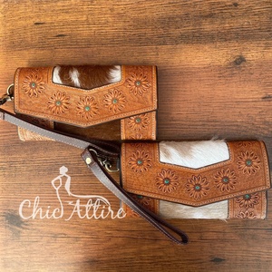 Pochette portefeuille à sculpter usinée à la main portefeuille en cuir de vachette élégant multi-usages embrayages en cuir occidental pour femmes - Product Image 1