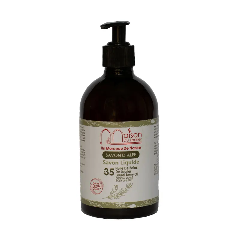 Aleppo soap Liquid 500ml 35% Laurel Berry Oil natural handmade vegan Antiseptic Anti-acne and eczema