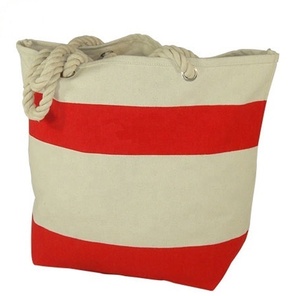 Sacs à bandoulière en toile de coton, fourre-tout de plage, poignée en corde, sac à provisions réutilisable en coton de couleur marine - Product Image 1