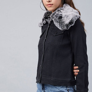 Veste en jean en fausse fourrure pour femmes de qualité supérieure Logo personnalisé imprimé élégant motif solide doublure en laine pur coton spandex pour l'hiver - Product Image 2
