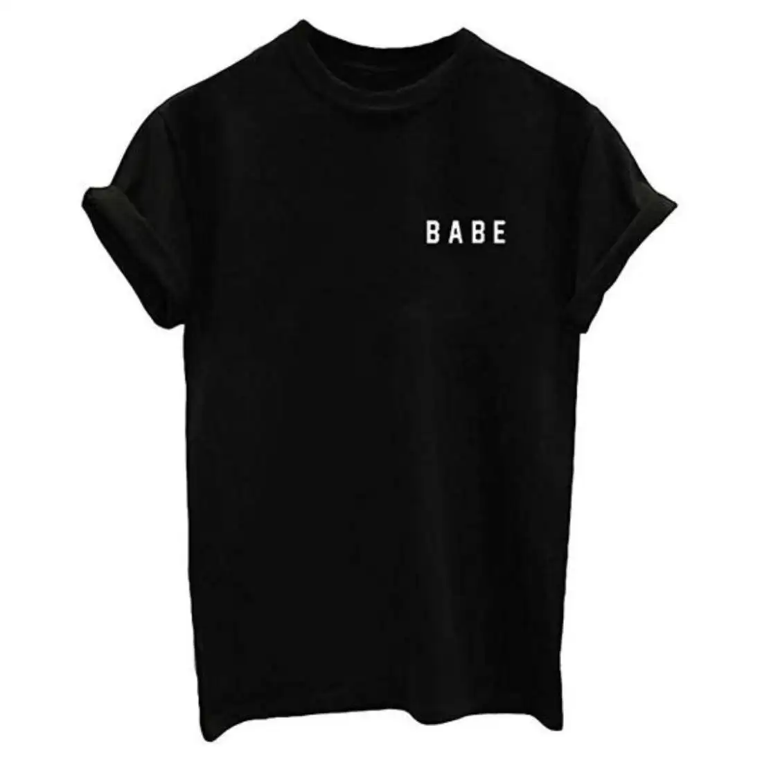 明るい色のジーンズの男の子または女の子の布供給アクセントプリントTシャツに最適な最高販売の標準的な黒のTシャツ