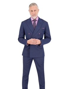 Traje de negocios unisex a medida de doble botonadura 100% lana, de 2 piezas, hecho a medida, talla grande, manga larga, corte ajustado con muescas y pliegues frontales - Product Image 1
