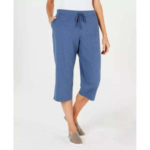 Karen Scott Women's Blue X-Small Knit Capri Pants Breathable Wide-Leg <strong>Palazzo</strong> Trousers Mid Waist <strong>Sweatpants</strong> - Product Image 1
