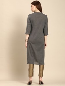 Kurta d'été pour femme en pur coton, coupe droite élégante, longueur genou, col mandarin, manches longues, motifs ethniques, design de jupon - Product Image 5
