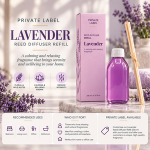Private Label Lavender <b>Reed</b> <b>Diffuser</b> Refill 200ml + Sticks | Floral Relaxing Home Fragrance | OEM Manufacturer Spain - Product Image 3