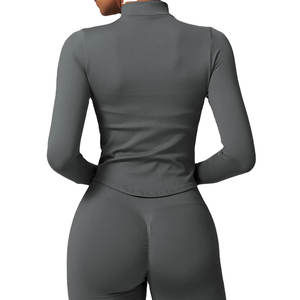 Vêtements de sport ajustés à fermeture éclair personnalisés pour l'entraînement, vêtements de sport respirants pour femmes, haut de sport pour la course à pied, le yoga, veste de sport à fermeture éclair courte pour la salle de sport - Product Image 2