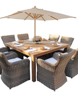 Ensemble de chaises de table à manger modernes et confortables, meubles de jardin durables en teck et rotin pour cour, parc ou hôtel - Product Image 4