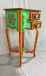 Hand Painted Wooden Nightstand With 2 Drawers Traditional Ethnic Design For Bedroom Home Decor Multicolor Bedside Nighstand - Product Image 3
