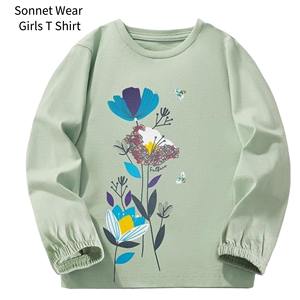 Camiseta de manga larga para niña con estampado de dibujos animados y cuello redondo de algodón - Product Image 1