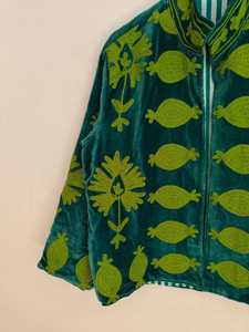 Veste en velours brodée Suzani, faite à la main, verte, style folklorique, manteau ethnique bohème, veste tendance pour femme, veste indienne, grossiste - Product Image 6