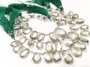 High Quality EMINENT JEWEL Natural Green Amethyst Pear <b>Shape</b> Faceted 8x12mm 13x21mm Briolette Graduated Beads Strand 8 Inches - Product Image 2