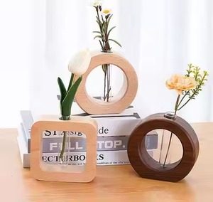 Florero Artístico de Madera con Inserto de Vidrio para Arreglos Florales, Decoración de Mesa de Salón - Product Image 2