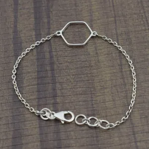 Pulsera de ajuste en blanco Collet 5x5 MM a 30x30 MM Forma hexagonal Bisel de piedras preciosas Copa Collet en blanco Pulsera 7 "Pulgadas 925 Cadena de plata - Product Image 2