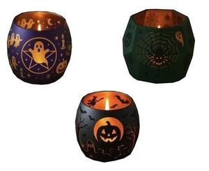 Support de lampe Jack O Lantern en métal pour Halloween, avec motif de visage sculpté, décoration en fer résistante aux intempéries pour l'extérieur et l'intérieur effrayants - Product Image 4