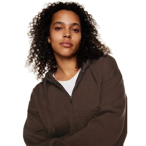 Blank Heavyweight French Terry Full <b>Zip</b> <b>up</b> Women <b>Crop</b> Top Custom Print Emboss Embroidery Logo Distress Cotton Hoodie Set - Product Image 3