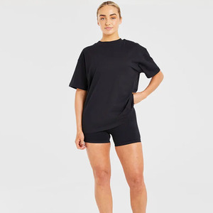 Camiseta de gran tamaño negra de alta calidad para mujer, camiseta de manga corta de diseñador súper suave y ligera, camiseta de entrenamiento de Yoga para gimnasio de ajuste relajado - Product Image 3