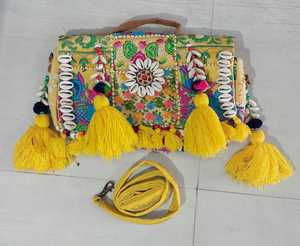 Traditional Handcrafted Bohemian style Banzara Bag Floral Embroidered Satchel With Tassels And Shell Decor - Product Image 1