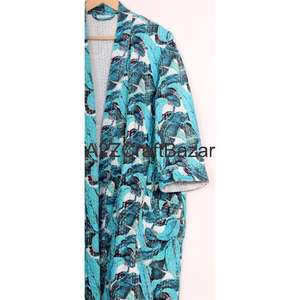 Bata de Dormir para Mujer, Hecha a Mano, Acolchada con Kantha, de Algodón Transpirable, con Estampado Floral, Manga Larga y Cierre con Cordón - Product Image 3