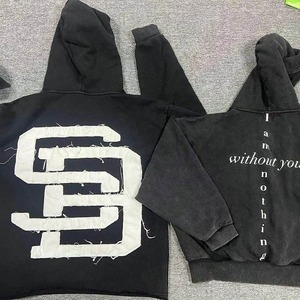 Conjunto de sudadera con capucha y pantalones acampanados con lavado ácido, jersey de lana de algodón 100% de gran tamaño, estampado personalizado de transferencia de calor, diamantes de imitación de talla grande - Product Image 2