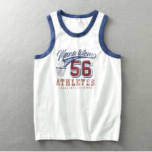 Verano nuevo americano sin mangas cuello redondo estampado Moda hombre 100% algodón lavado Casual deportes Fitness baloncesto chaleco - Product Image 5