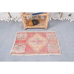 Tapis Vintage Bohème Rouge Beige Turc 1.8 X 2.9ft Style Classique Patchwork Motif Laine Matériel Latex pour Entrée Couloir - Product Image 1
