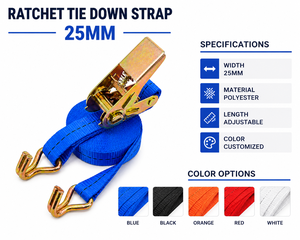 Durable 25mm Premium Polyester Ratchet Tie Strap Double-J Hooks CE Certified for Light Duty Cargo <b>Securing</b> <b>Equipment</b> - Product Image 3