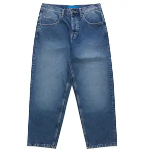 Calças jeans de algodão folgado para homens, calças jeans largas com bordados personalizados e lavagem ácida, short