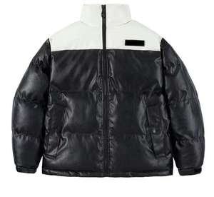 Logotipo personalizado de los hombres de cuero negro Puffer brillante moda abrigos acolchados burbuja Puffer chaqueta al aire libre Casual cálido Puffer chaqueta - Product Image 2