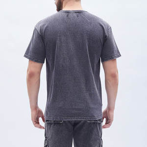 Camiseta lavada con ácido Vintage con logotipo personalizado para hombre, Camiseta extragrande en blanco con bolsillo frontal desgastado, camisetas de algodón 100% para hombre - Product Image 4