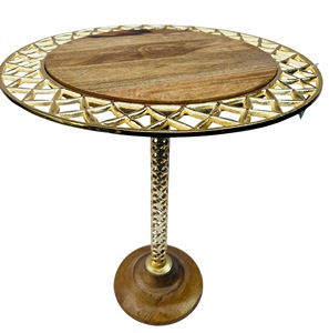 Modern Design <b>Side</b> <b>Table</b> With Mango Wood Top & Base with Aluminium <b>Gold</b> Plated Pipe Frame - Product Image 3