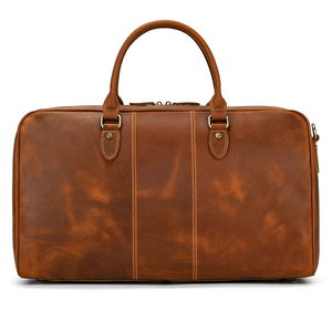 Sac de voyage en cuir pliable grande capacité avec fermeture éclair, sac de week-end portable, durable, marron, avec poignée et bandoulière - Product Image 6