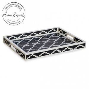 ถาดเสิร์ฟไม้ทำด้วยมือพร้อมลายดอกไม้สีเทาสำหรับเป็นของขวัญและโอกาสอาหารของตกแต่งบนโต๊ะพร้อมสลักกระดูก - Product Image 6