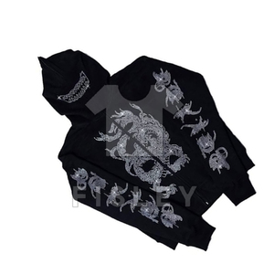 Sweat à capuche en molleton pour homme, coupe décontractée, hiver, 100% coton, tissu éponge français, fermeture éclair avec strass, style streetwear personnalisé - Product Image 5
