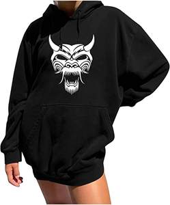 Sudadera con capucha informal de gran tamaño para mujer, manga larga, hombros caídos, estampado de lana, Tops de marca personalizada con capucha frontal - Product Image 1